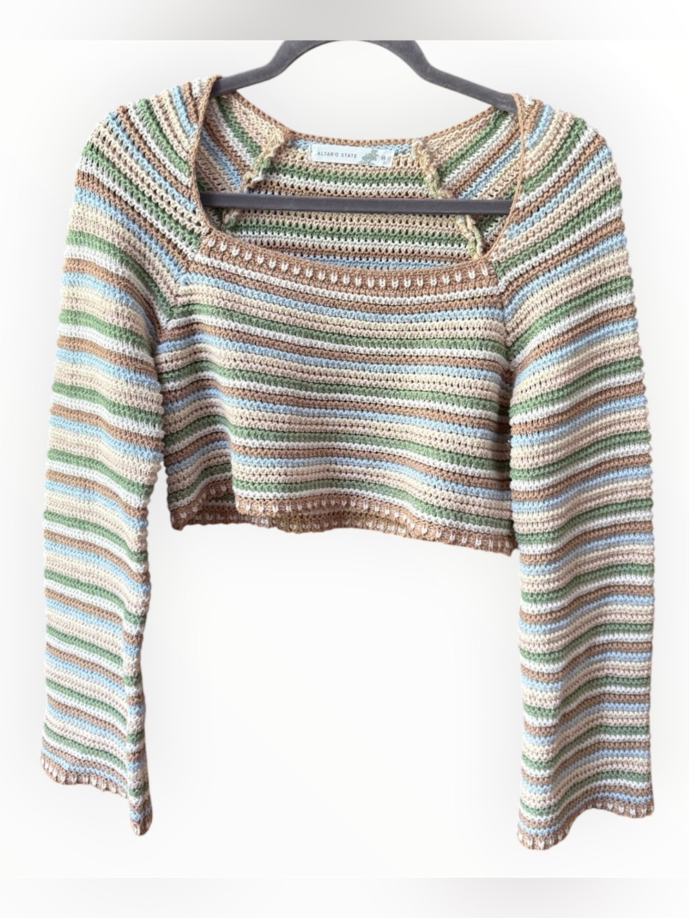 Altar'd State Striped Crochet Top Altar'd State Layla Crochet Striped Sweater